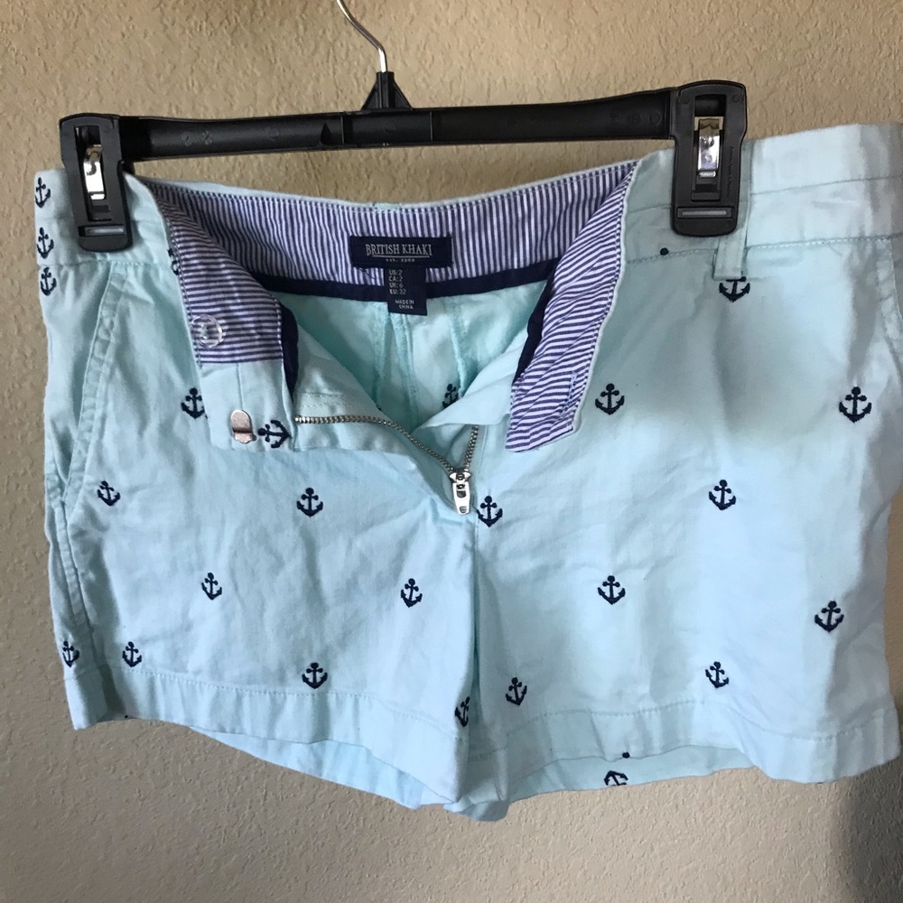 Mint Green Shorts with Navy Anchors